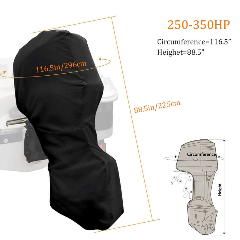 Coverify Outboard Motor Cover - Waterproof UV-Resistant Protection for Off-Season Storage, Boat Motor Cover with Windproof Strap, Boat Engine Cover Fits up to 250-350 HP, Black - Image 3